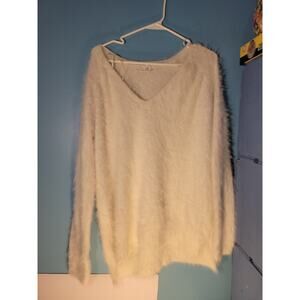 Shrinking Violet Womens Fuzzy White Pullover Cardigan Sweater Size Medium
